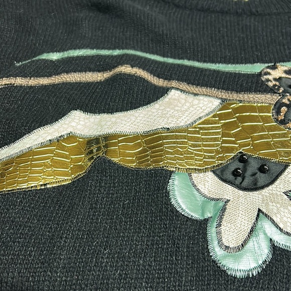 Glitz vintage silk ramie angora beaded leopard floral lace gold leather sweater - Picture 8 of 8